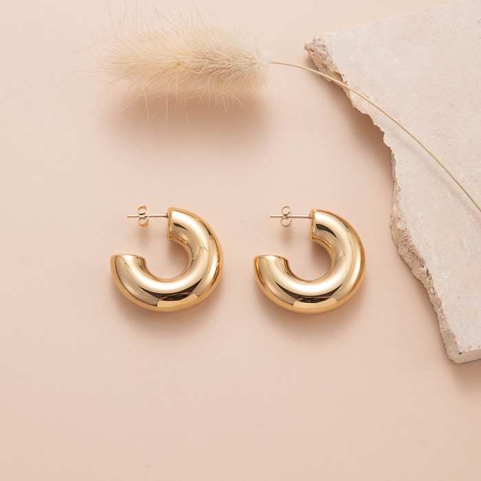 Stainless Steel Light Luxury And Simplicity Personality Stainless Steel  C- Shaped Bamboo Glossy Twist Earrings