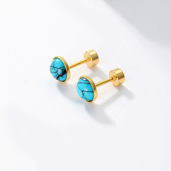 1 Pair Fashion Round Stainless Steel  Plating Inlay Turquoise Ear Studs