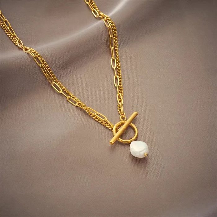 Baroque Style Round Imitation Pearl Stainless Steel Necklace