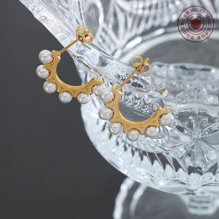 Pendientes de acero inoxidable con perlas de estilo vintage Pendientes de acero inoxidable con metal chapado en perlas