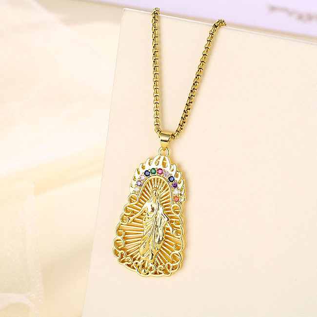 1 Piece Fashion Portrait Faith Stainless Steel  Brass Plating Inlay Zircon Pendant Necklace