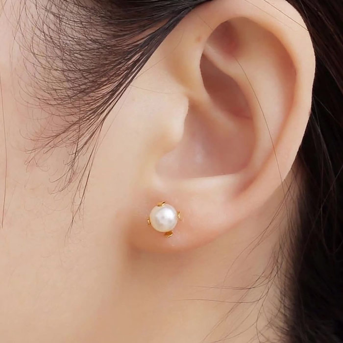 Clous d'oreilles plaqués en acier inoxydable avec perles rétro, 1 paire