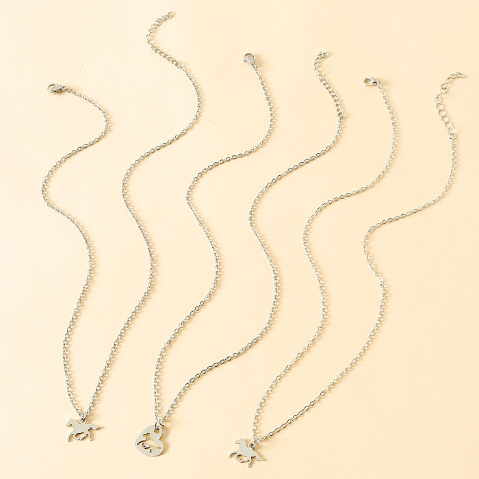 MAMA Ensemble de 3 colliers avec pendentif en forme de cheval de style simple en acier inoxydable poli