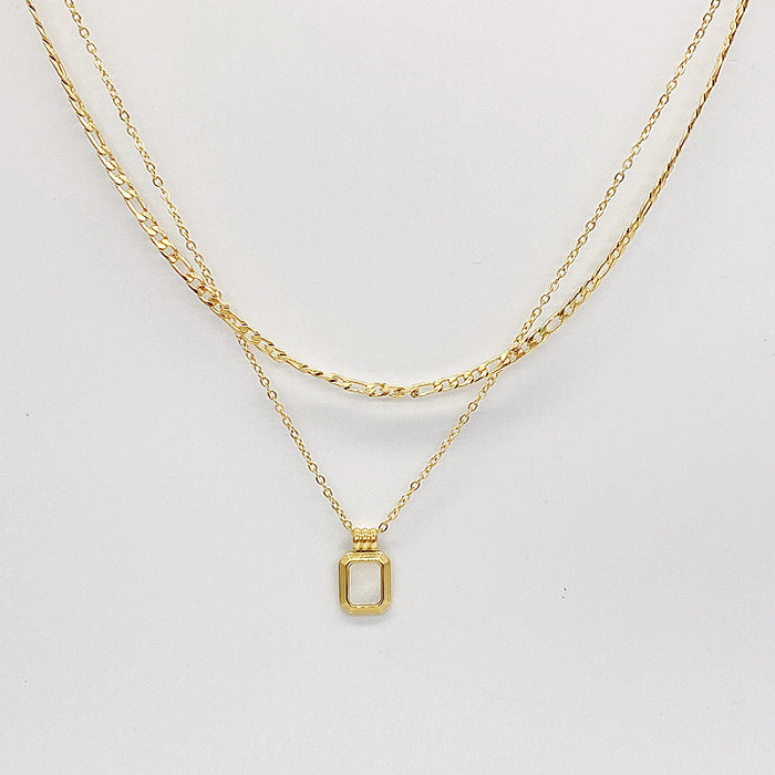 Collier simple à pendentif en perles carrées à chaîne double couche