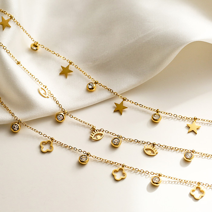 Schlichter Stil Commute Star Halskette mit Anhänger aus Edelstahl mit Intarsien-Zirkon und 18-Karat-Vergoldung