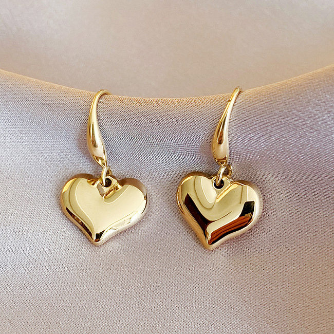 Ganchos para la oreja de acero inoxidable, oro sólido de 14k, simples, en forma de corazón, a la moda
