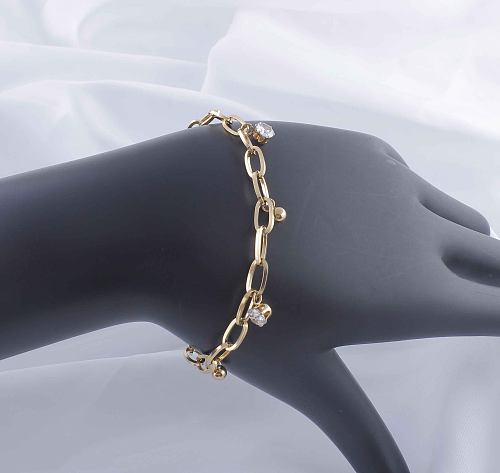 Retro Classic Style Round Heart Shape Titanium Steel Plating Hollow Out Inlay Zircon Gold Plated Bracelets