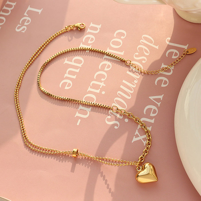Fashion Simple Heart-shaped Pendant Stitching Stainless Steel Necklace