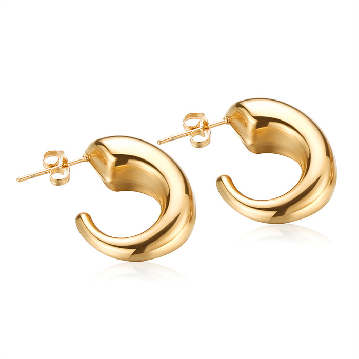 1 Pair Vintage Style Simple Style C Shape Plating Stainless Steel  18K Gold Plated Earrings