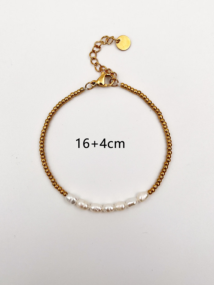 Wholesale Vintage Style Solid Color Stainless Steel Plating Inlay 18K Gold Plated Pearl Bracelets