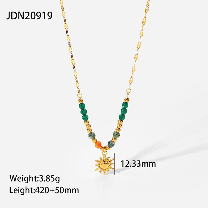 Modischer Naturstein-Anhänger, 18 Karat Gold, Edelstahl, Sonnen-Anhänger-Halskette