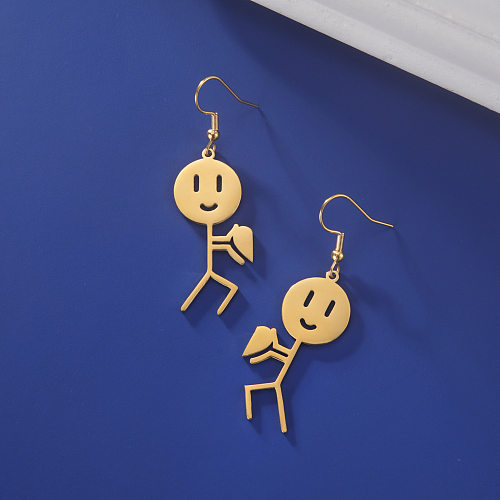 1 paire de boucles d'oreilles pendantes en acier inoxydable, placage de dessin animé amusant