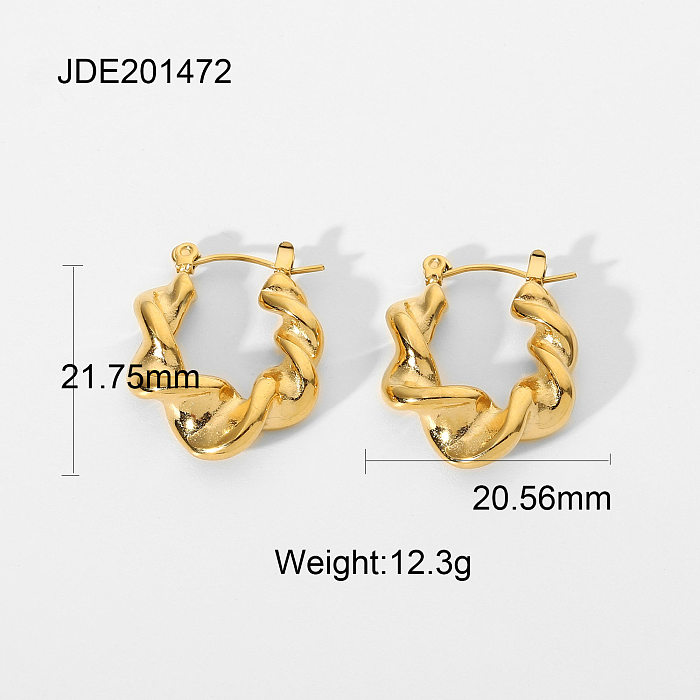 New Twisted Croissant Gold-plated Stainless Steel  Hoop Earrings