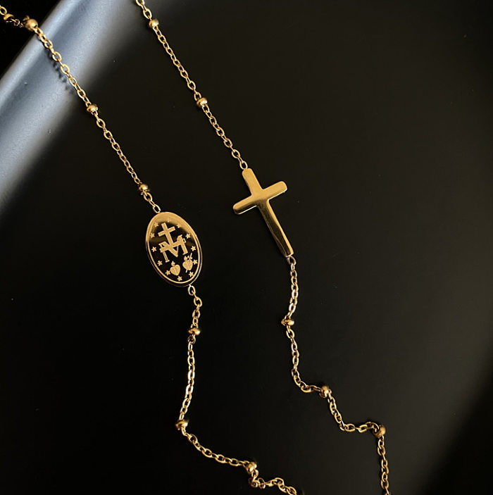 Mode-Kreuz-Edelstahl-Patchwork-vergoldete Halskette, 1 Stück