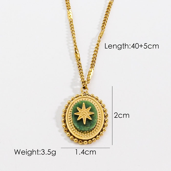 Retro Cross Square Oval Stainless Steel Inlay Natural Stone Shell Zircon Pendant Necklace