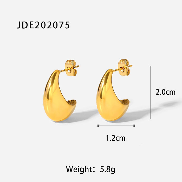 Fashion 18kpvd Gold-Plated C-Shaped Geometric Stainless Steel  Smooth Hollow Earrings