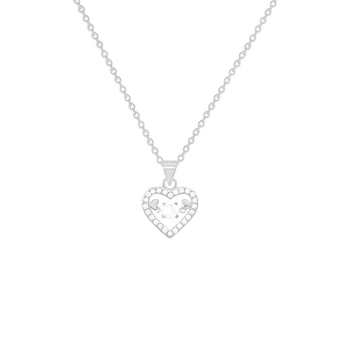 Colar com pingente de diamante artificial, estilo simples, formato de coração, chapeamento de aço inoxidável