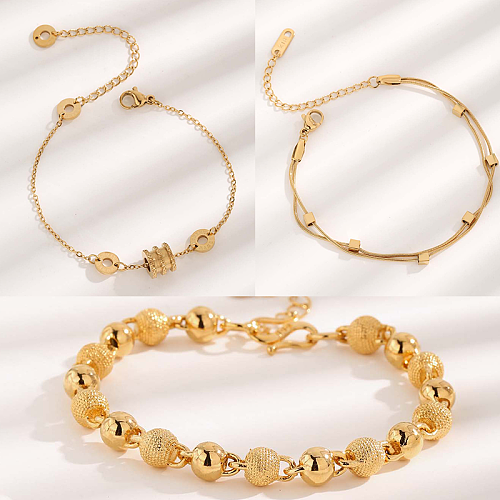 Elegante estilo simples bonito cor sólida titânio aço frisado pulseiras banhadas a ouro