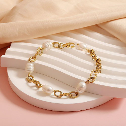 Wholesale Simple Style Round Stainless Steel Plating Chain 18K Gold Plated Bracelets