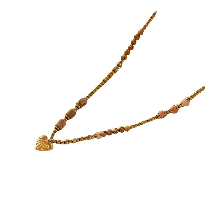 Collier pendentif plaqué or 18 carats en alliage perlé en acier inoxydable en forme de cœur de style ethnique