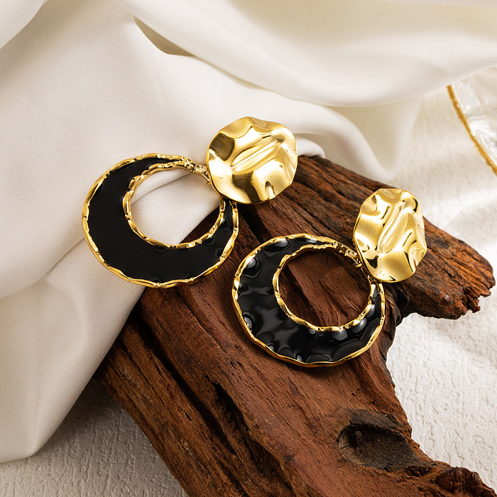 1 par estilo moderno doce geométrico irregular esmalte chapeamento de aço inoxidável acrílico banhado a ouro brincos