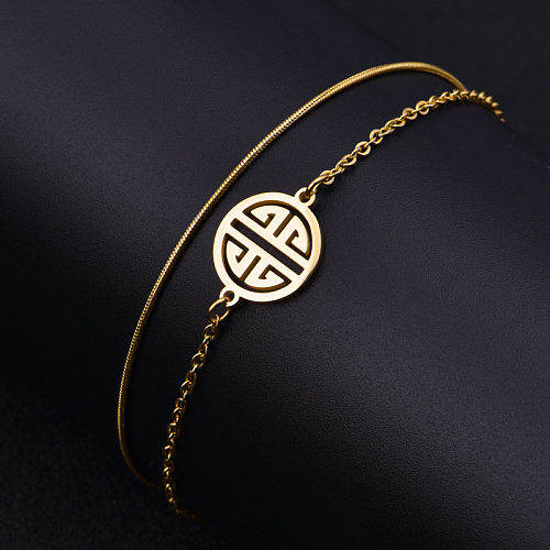 Casual Ethnic Style Round Solid Color Titanium Steel Plating Hollow Out Gold Plated Bracelets