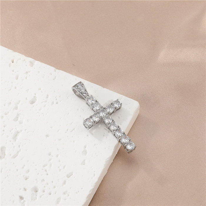 Vintage Style Cross Stainless Steel  Inlay Zircon Pendant Necklace