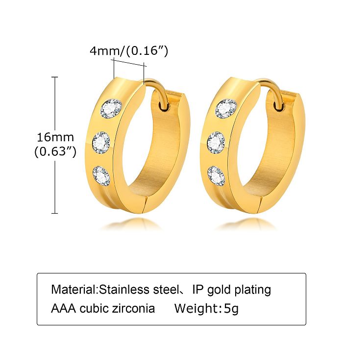 1 Pair Streetwear Solid Color Plating Inlay Stainless Steel  Zircon Hoop Earrings