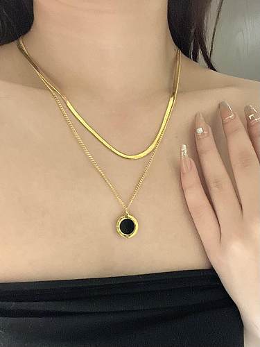 INS Style French Style Round Number Stainless Steel  Stainless Steel Plating Inlay Artificial Gemstones 18K Gold Plated Layered Necklaces