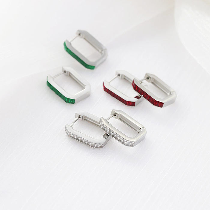 Fashion Geometric Stainless Steel Hoop Earrings Inlay Zircon Stainless Steel  Earrings 1 Pair