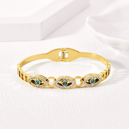 Retro Lady Pentagram Round Eye Stainless Steel Plating Inlay Zircon Gold Plated Bangle