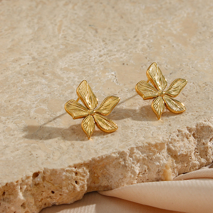 1 Pair Vintage Style Artistic Flower Petal Stainless Steel  Plating 18K Gold Plated Ear Studs