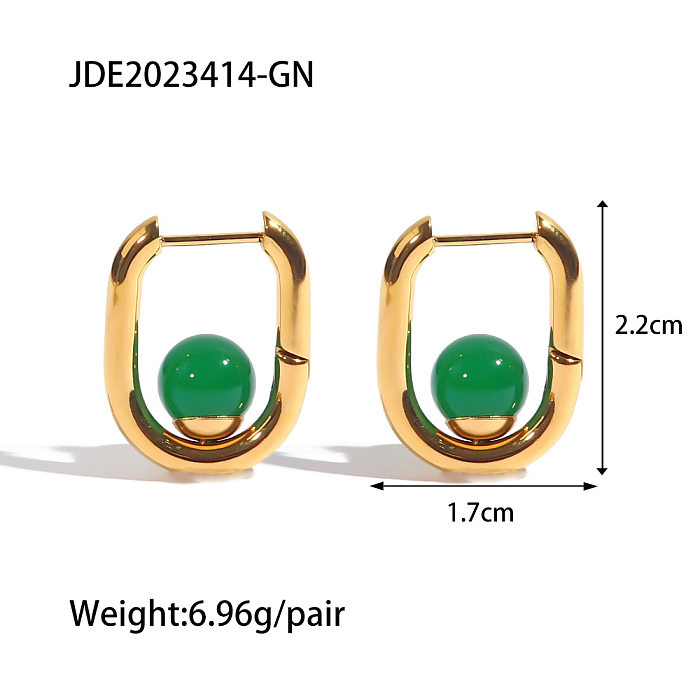 Fashion U Shape Stainless Steel  Plating Inlay Artificial Gemstones Earrings 1 Pair