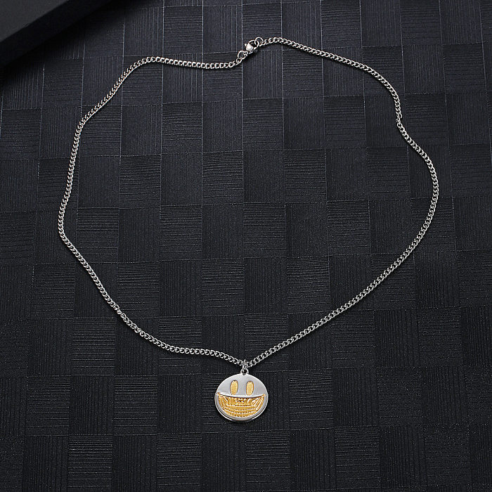 Hip-Hop Streetwear Smiley Face Stainless Steel Pendant Necklace