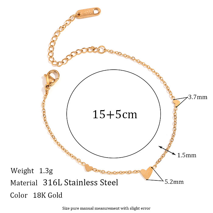 Bracelets plaqués or 18K d'acier inoxydable de forme de coeur de style simple en vrac