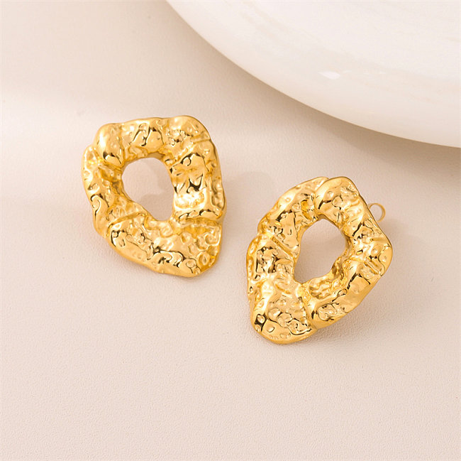1 par de pinos de orelha banhados a ouro 18K, estilo retrô simples, geométrico irregular, aço inoxidável