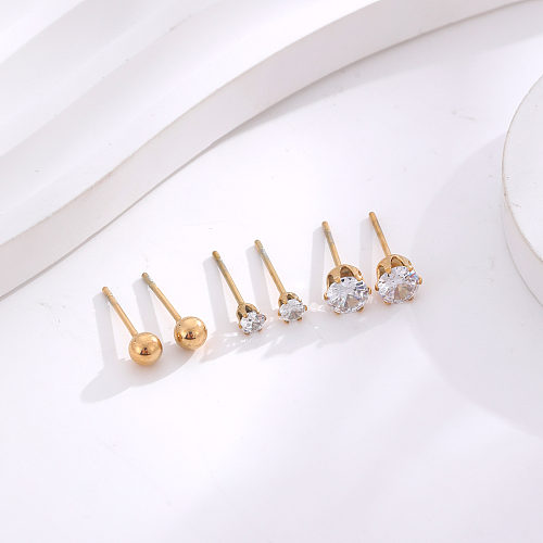 1 Set Simple Style Classic Style Commute Round Stainless Steel Plating Inlay Zircon 24K Gold Plated Ear Studs