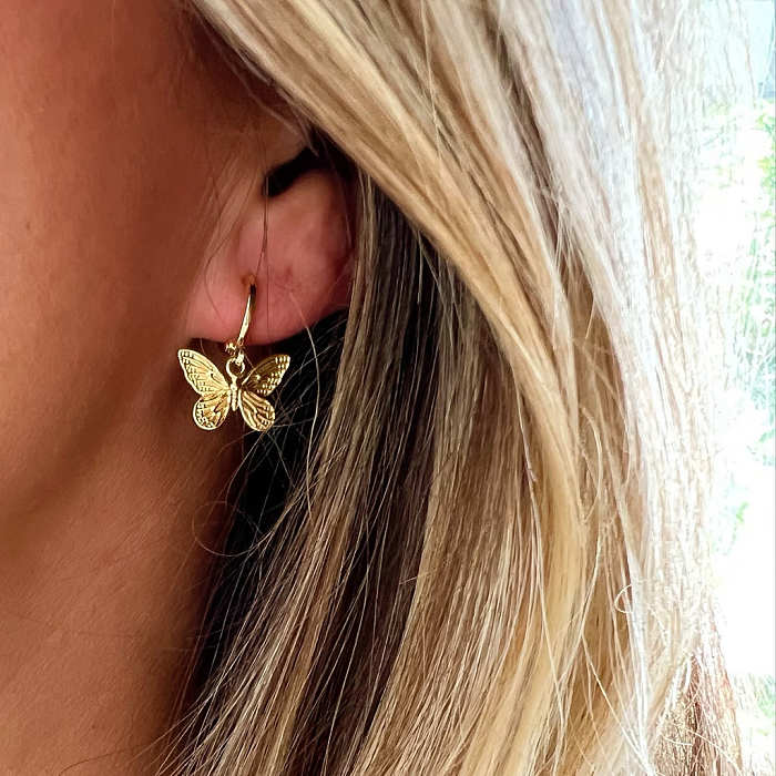 1 Paar einfache Schmetterlings-Ohrringe aus 18 Karat vergoldetem Edelstahl mit polierter Beschichtung