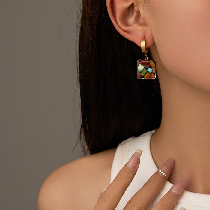 1 Pair Artistic Round Multicolor Square Plating Stainless Steel  Gold Plated Drop Earrings