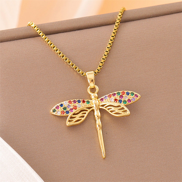 Retro Lady Roman Style Snake Bee Butterfly Stainless Steel  Stainless Steel Enamel Plating Inlay Zircon 18K Gold Plated Pendant Necklace