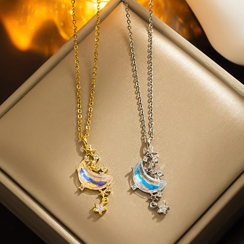 New Moon Splash Star River Zircon Necklace Female Chain Short Clavicle Chain Graceful Online Influencer Simple Moon Necklace Spot