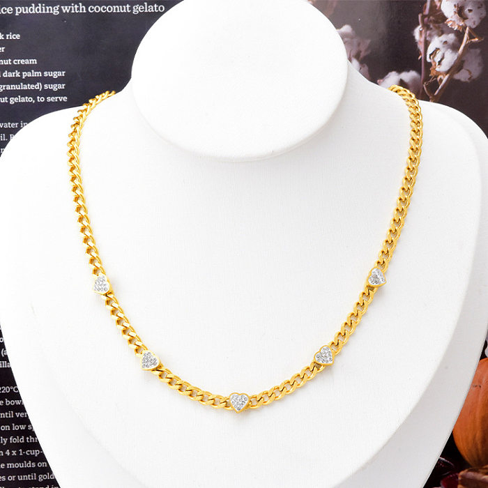 Modische herzförmige Halskette aus vergoldetem Edelstahl mit Strasssteinen, 1 Stück