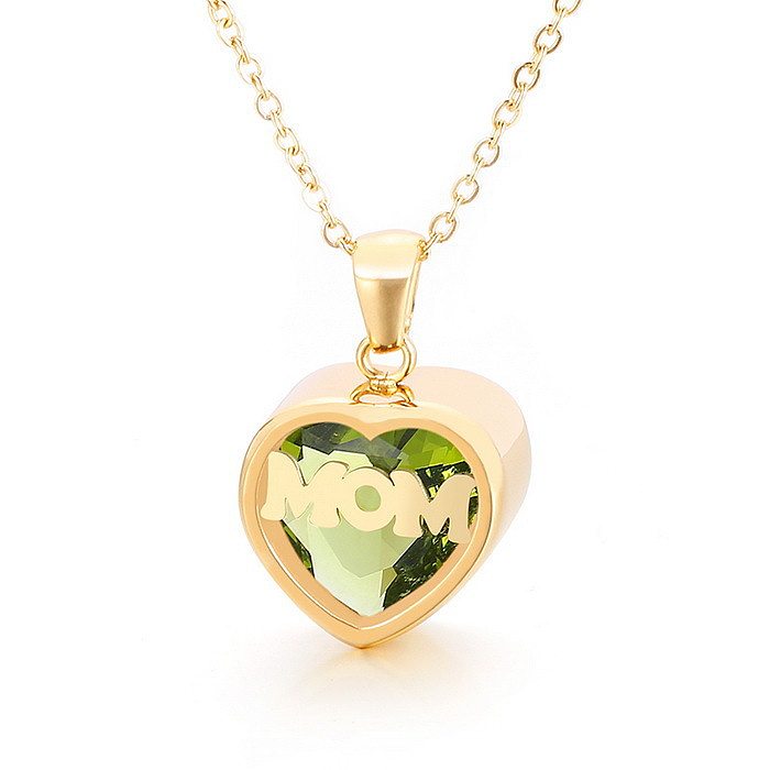 1 peça MAMA estilo simples formato de coração incrustação de aço inoxidável pedra de aniversário colar com pingente de zircão