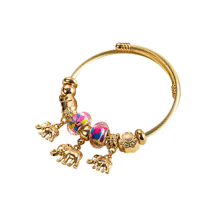 Bracelet perlé élégant en alliage d'acier inoxydable d'éléphant d'oeil de forme de coeur