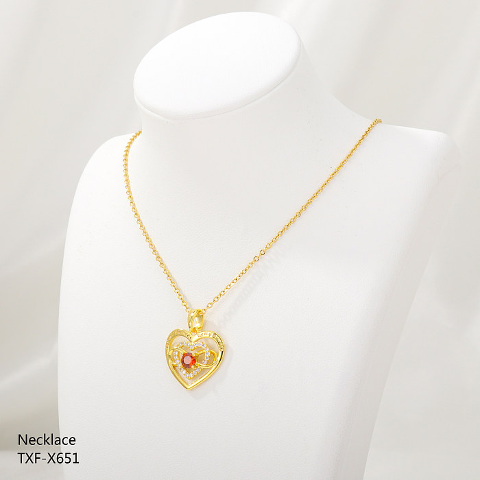 Collier pendentif romantique en forme de cœur, Rose, placage en acier inoxydable, incrustation de strass, perle en Zircon
