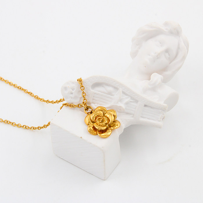 Schlichte Halskette mit Blumen-Edelstahlbeschichtung und 18-Karat-Vergoldung
