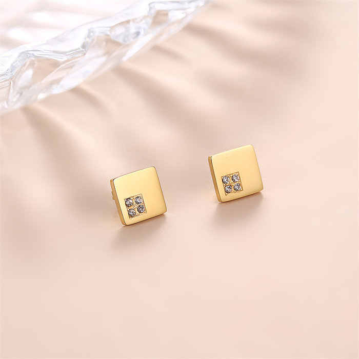 1 Pair Casual Cute Simple Style Square Plating Inlay Stainless Steel  Zircon Gold Plated Silver Plated Ear Studs