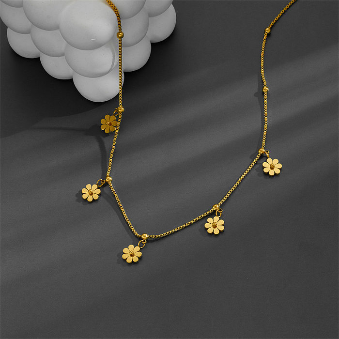 Elegante Halskette mit Blumen-Anhänger aus Edelstahl