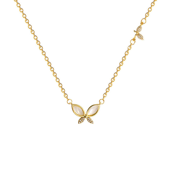 Lady Butterfly Edelstahl-Inlay mit künstlichen Edelsteinen, Anhänger-Halskette, 1 Stück