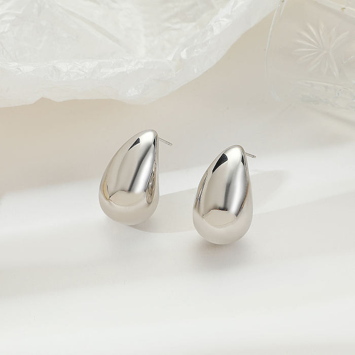 1 Pair Retro Solid Color Stainless Steel  White Gold Plated Gold Plated Ear Studs